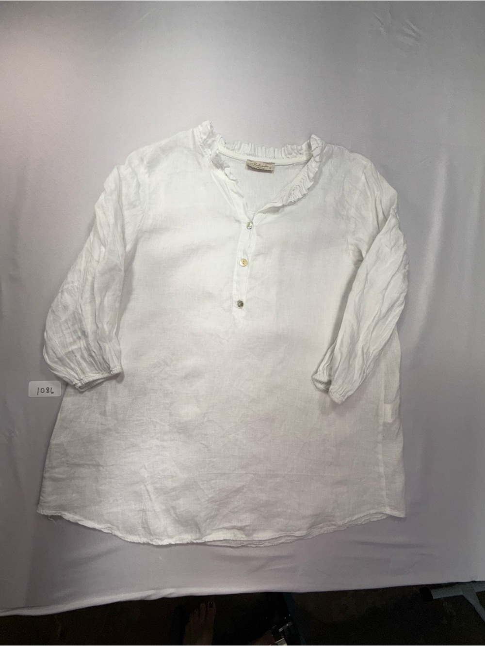 White Ruffle-Trim Linen Blouse
